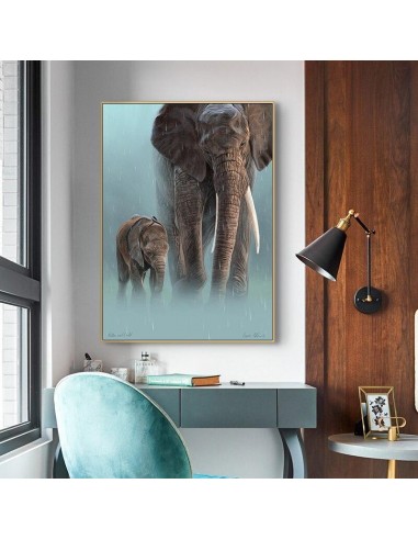 Tableau Elephant  Mère et Enfant Par le système avancé 